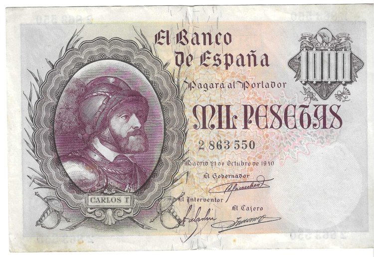 Billetes - EspaÃ±a - Estado EspaÃ±ol (1936 - 1975) - 1000 ptas - 512 - MBC - 1940 - Num.ref: 2863550 - Click en la imagen para cerrar