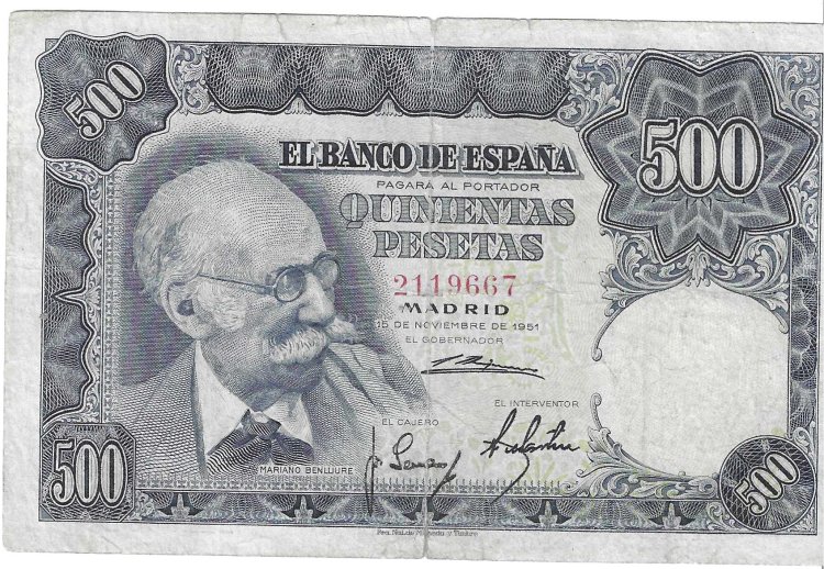Billetes - EspaÃ±a - Estado EspaÃ±ol (1936 - 1975) - 500 ptas - 503 - MBC- - 1951 - Num.ref: 2119667 - Click en la imagen para cerrar