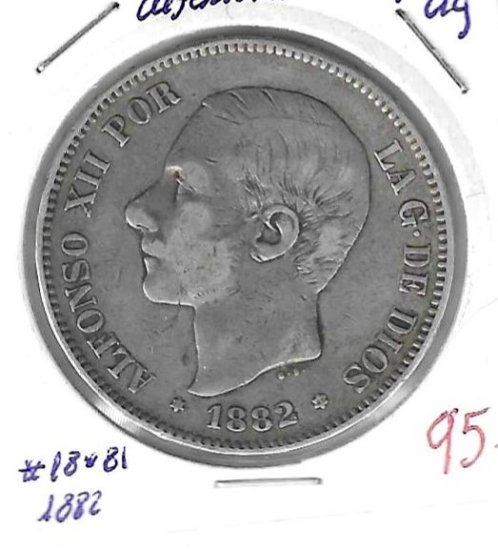 Monedas - EspaÃ±a - Alfonso XII (29-XII-1874/28-XI) - 133a - 1882*18*81 - 5 pesetas - plata - Click en la imagen para cerrar