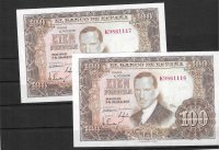 Billetes - EspaÃ±a - Estado EspaÃ±ol (1936 - 1975) - 100 ptas - 492 - MBC+ - 1953 - Num.ref: K9861116_K9861117 - pareja Correlativa