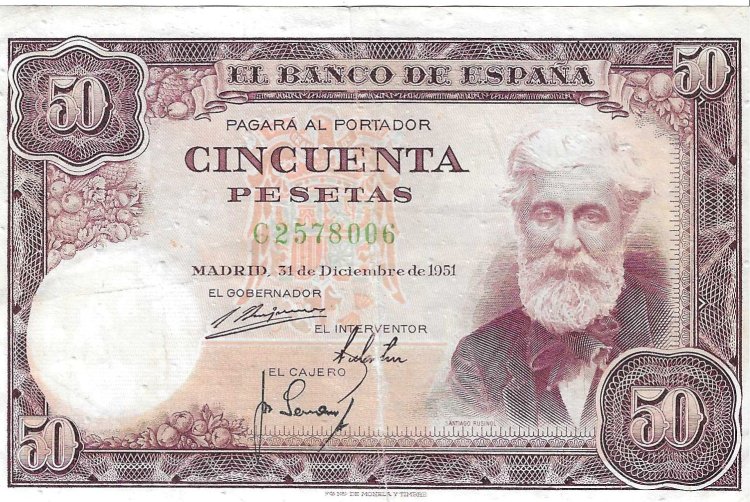 Billetes - EspaÃ±a - Estado EspaÃ±ol (1936 - 1975) - 50 ptas - 483 - MBC- - 1951 - Num.ref: C2578006 - Click en la imagen para cerrar