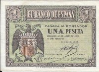 Billetes - EspaÃ±a - Estado EspaÃ±ol (1936 - 1975) - 1 ptas - 433 - ebc - 1938 - num.ref: N6490103