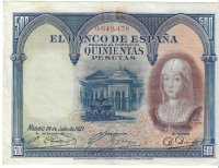 Billetes - EspaÃ±a - Alfonso XIII (1886 - 1931) - 365 - MBC+ - 1927 - 500 ptas - Num.ref: 0642438