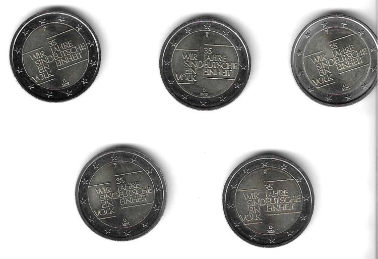 Monedas - Euros - 2€ - Alemania - SC - 2025 - 35 Aniversario Reunificacion - Conjunto 5 monedas - Click en la imagen para cerrar