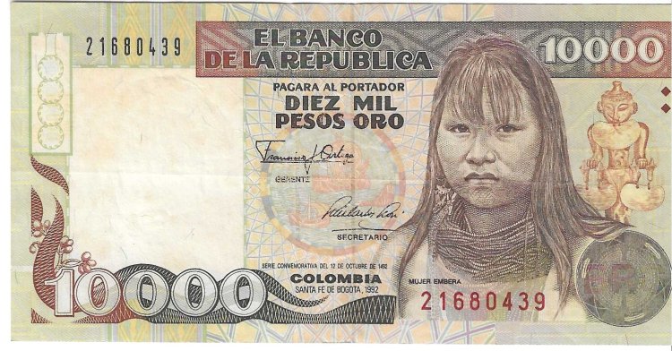 Billetes - America - Colombia - 437 - MBC - 1992 - 10000 pesos - Num.ref: 21680439 - Click en la imagen para cerrar