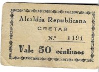 Monedas - Fichas Cooperativas y vales - - Cretas - Teruel - Alcaldia Napolatina - 50 ct