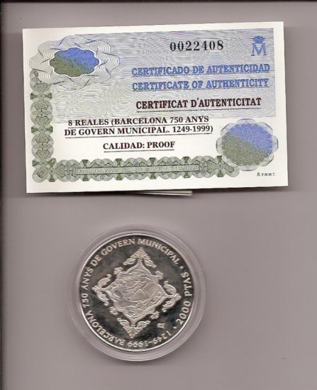Espa&ntilde;a - Juan Carlos I (pesetas) - Estuches oficiales - A&ntilde;o 1999 - 750 a&ntilde;os del gobierno municipal de barcelona - 2000 pesetas - Click en la imagen para cerrar