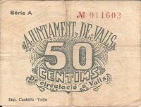 Billetes - EspaÃ±a - II RepÃºblica (1931 - 1939) - Locales - CataluÃ±a - 2690 - mbc - Valls - 50 ct - Num.ref: 011603