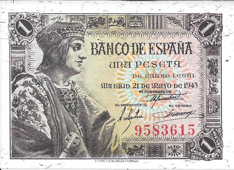 Billetes - EspaÃ±a - Estado EspaÃ±ol (1936 - 1975) - 1 ptas - 438 - sc - 1943 - Num.ref: 9583615 - sin serie - Click en la imagen para cerrar