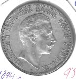 Monedas - Europa - Alemania - 523 - 1894A - 5 marcos - plata - Prusia