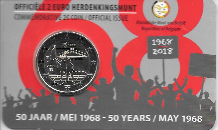 Monedas - Euros - 2€ - Belgica - Año 2018 - Mayo de 1968 - Click en la imagen para cerrar