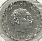Monedas - España - Estado Español (18-VII-1936 / 20 - 005 pesetas - 303 - Año 1949*19*49
