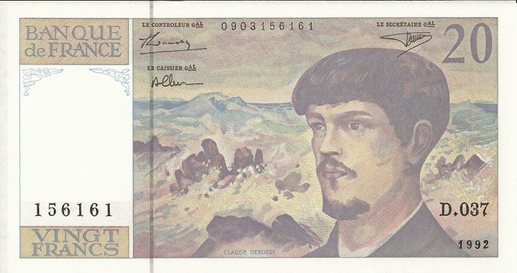 Billetes - Europa - Francia - 151F - sc - Año 1992 - 20 francos - Click en la imagen para cerrar