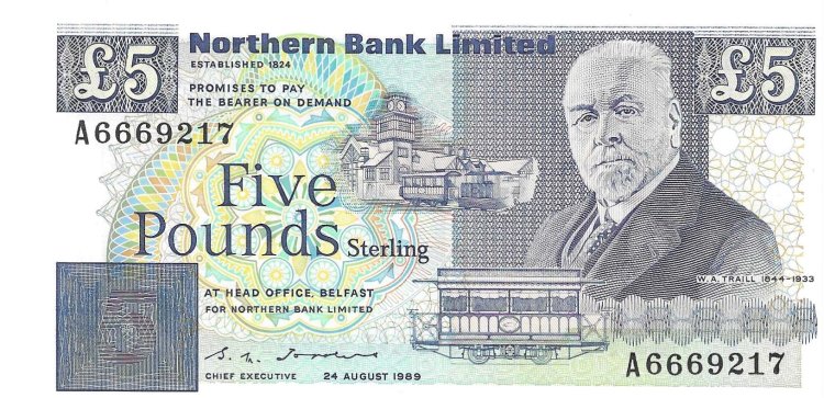 Billetes - Europa - Irlanda del Norte - 194a - SC - 1989 - 5 pounds - Num.ref: A6669217 - Click en la imagen para cerrar