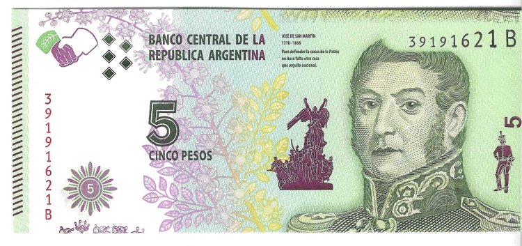 Billetes - America - Argentina - 559 - SC - 2015 - 5 pesos - Num.ref: 39191621B - Click en la imagen para cerrar