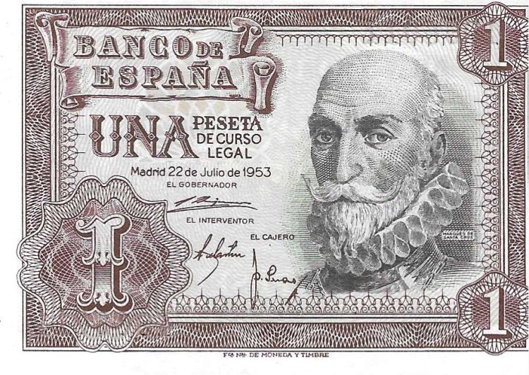 Billetes - EspaÃ±a - Estado EspaÃ±ol (1936 - 1975) - 1 ptas - 446 - SC - 1953 - Num.ref: 4966011 sin serie - Click en la imagen para cerrar