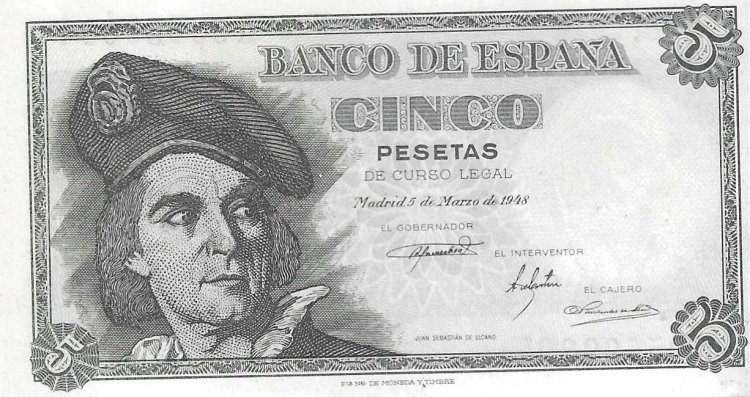Billetes - EspaÃ±a - Estado EspaÃ±ol (1936 - 1975) - 5 ptas - 465 - SC - Num.ref: K05699804 - Click en la imagen para cerrar