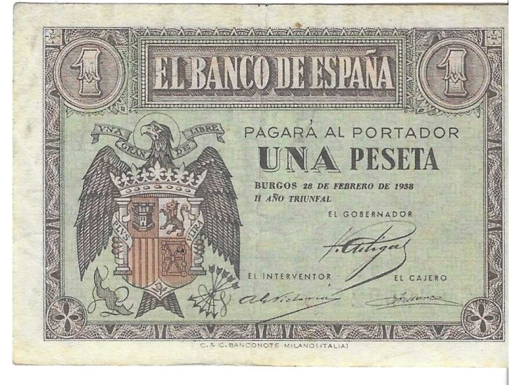 Billetes - EspaÃ±a - Estado EspaÃ±ol (1936 - 1975) - 1 ptas - 431 - MBC+ - Num.ref: C8429224 - 28 de febrero - Click en la imagen para cerrar