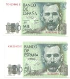 Billetes - España - Juan Carlos I (1975 - Actual) - 1000 ptas - 524 - sc - 23/10/1979 - Pareja correlativa