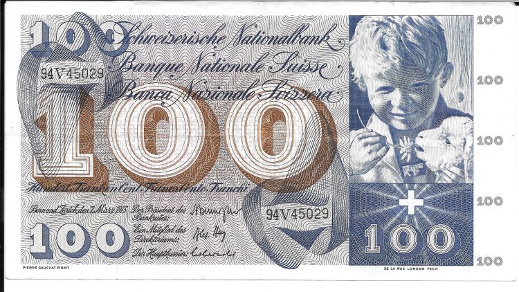 Billetes - Europa - Suiza - 49o - mbc+ - 7/3/1973 - 100 francos - Num.ref: 94V45029 - Click en la imagen para cerrar