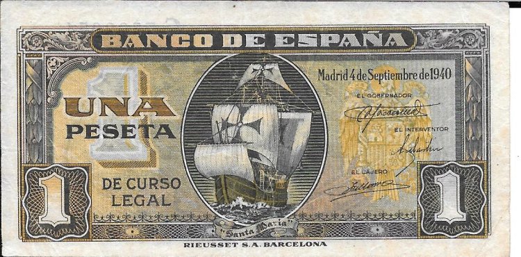 Billetes - EspaÃ±a - Estado EspaÃ±ol (1936 - 1975) - 1 ptas - 438 - ebc - 1943 - Num.ref: C7598054 - Click en la imagen para cerrar