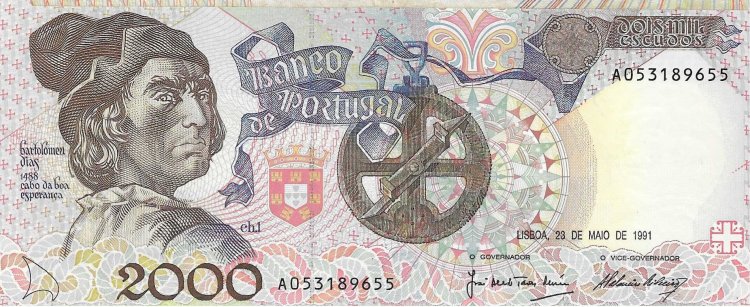 Billetes - Europa - Portugal - 186a - SC - 1991 - 2000 escudos - Num.ref: A053189655 - Click en la imagen para cerrar