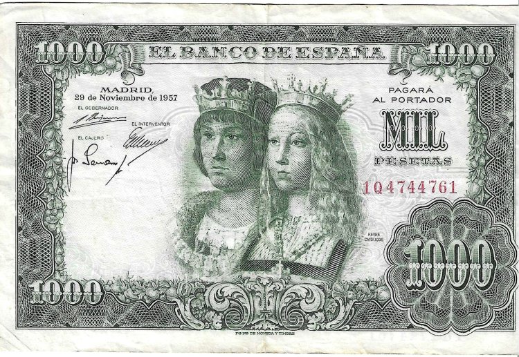 Billetes - EspaÃ±a - Estado EspaÃ±ol (1936 - 1975) - 1000 ptas - 518 - BC+ - 1957 - Num.ref: 1Q4744761 - Click en la imagen para cerrar