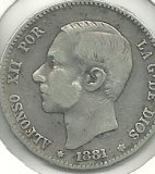 Monedas - España - Alfonso XII (29-XII-1874/28-XI) - 61 - Año 1881*81 - Peseta