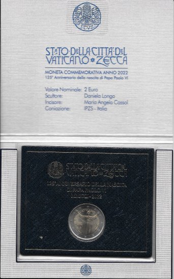 Monedas - Euros - 2€ - Vaticano - SC - Año 2022 - 125º Aniversario nacimiento Pablo VI - Click en la imagen para cerrar
