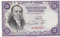 Billetes - EspaÃ±a - Estado EspaÃ±ol (1936 - 1975) - 25 ptas - 475 - EBC+ - 1946 - Num.ref: O1655687 - sin serie