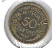 Monedas - Europa - Francia (Africa occidental) - 1 - 1944 - 50 ct