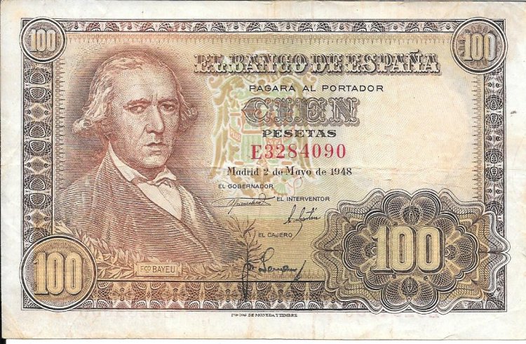 Billetes - EspaÃ±a - Estado EspaÃ±ol (1936 - 1975) - 100 ptas - 490 - mbc+ - 1948 - 100 pesetas - num. ref: E3284090 - Click en la imagen para cerrar