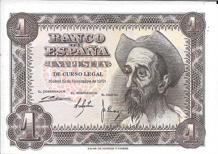 Billetes - EspaÃ±a - Estado EspaÃ±ol (1936 - 1975) - 1 ptas - 444 - sc - 1951 - 9745836 - sin serie - Click en la imagen para cerrar