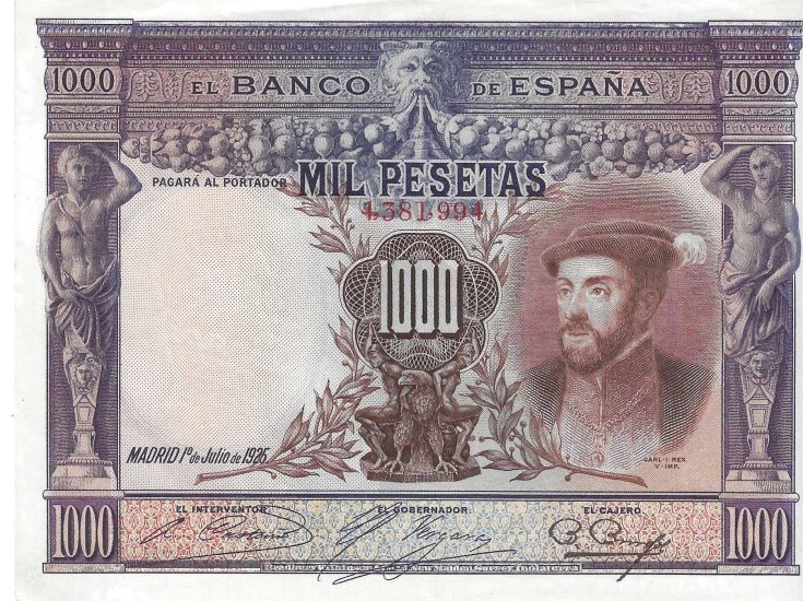 Billetes - EspaÃ±a - Alfonso XIII (1886 - 1931) - 357 - MBC - 1925 - 1000 pesetas - Num.ref: 4381994 - Click en la imagen para cerrar