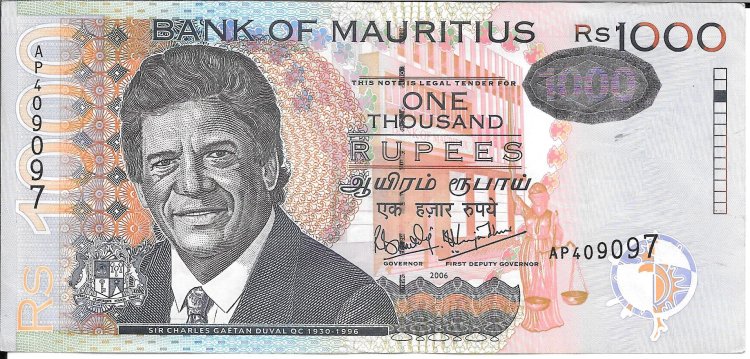 Billetes - Africa - Islas Mauricio - 59 - MBC - Año 2006 - 1000 Rupias - num ref: AP409097 - Click en la imagen para cerrar