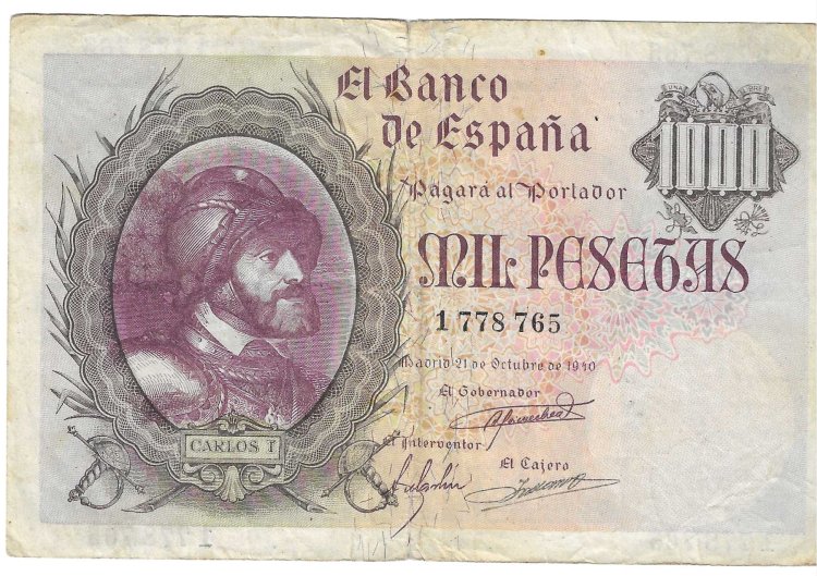 Billetes - EspaÃ±a - Estado EspaÃ±ol (1936 - 1975) - 1000 ptas - 512 - MBC - 1940 - Num.ref: 1778765 - Click en la imagen para cerrar