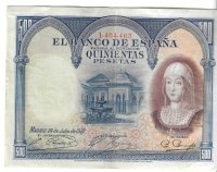 Billetes - EspaÃ±a - Alfonso XIII (1886 - 1931) - 363 - MBC- - 1927 - 500 ptas - Num.ref: L464463