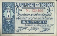 Billetes - España - II República (1931 - 1939) - Locales - Cataluña - EBC- - Tortosa - Año 1937 - Nº 038466 - 1 Pta