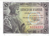 Billetes - EspaÃ±a - Estado EspaÃ±ol (1936 - 1975) - 1 ptas - 438 - SC - 1943 - Num.ref: 8338555 sin serie