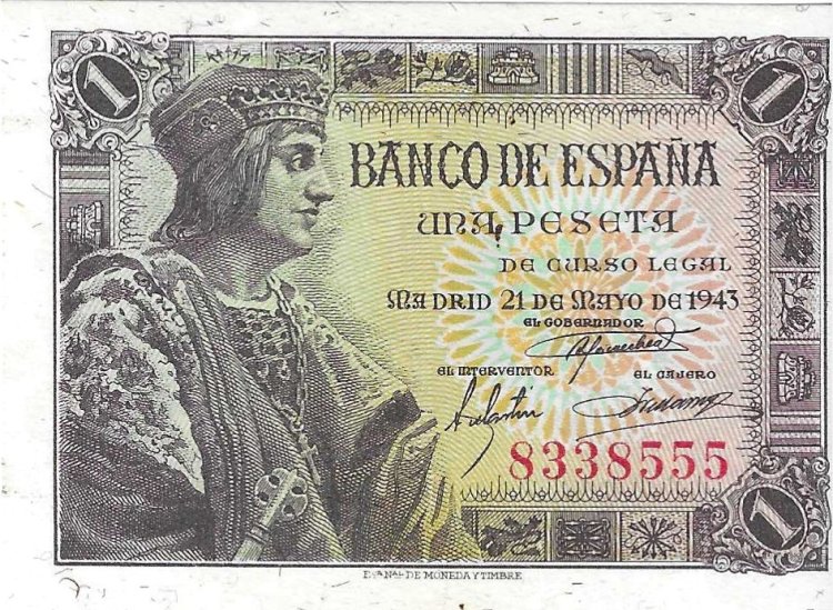 Billetes - EspaÃ±a - Estado EspaÃ±ol (1936 - 1975) - 1 ptas - 438 - SC - 1943 - Num.ref: 8338555 sin serie - Click en la imagen para cerrar