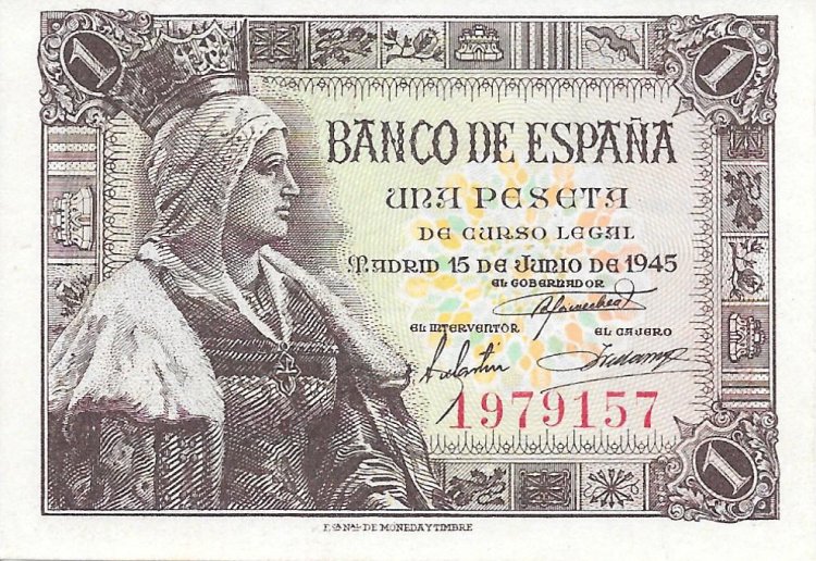 Billetes - España - Estado Español (1936 - 1975) - 1 ptas - 440 - S/C - 1945 - num ref:1979157 - Click en la imagen para cerrar