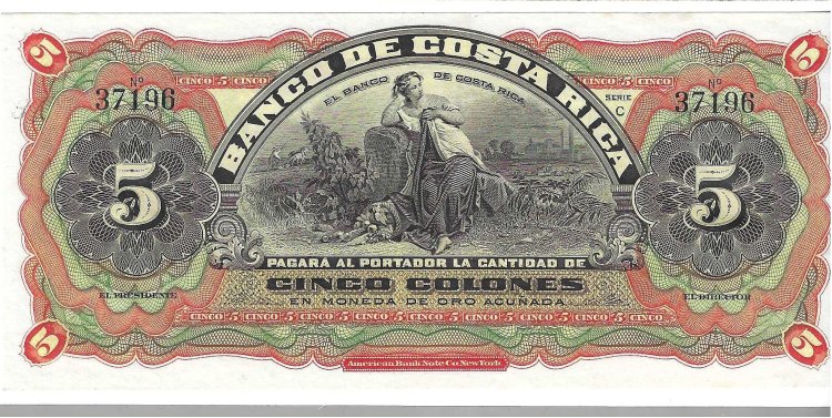 Billetes - America - Costa Rica - S173 - SC - 1901 - 5 colones - Num.ref: 37196 - Click en la imagen para cerrar