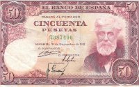 Billetes - EspaÃ±a - Estado EspaÃ±ol (1936 - 1975) - 50 ptas - 482 - mbc - Num.ref: 7387490 - sin serie