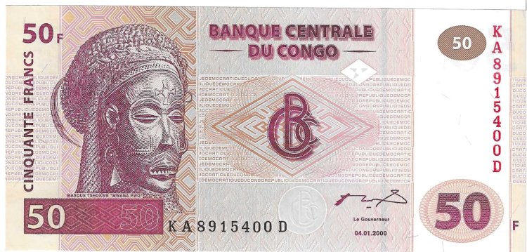 Billetes - Africa - Congo - 91 - SC - 2000 - 50 francos - Num.ref: KA8915400D - Click en la imagen para cerrar