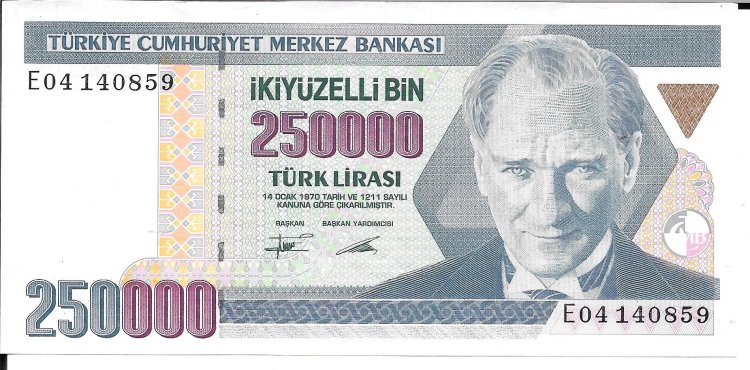 Billetes - Europa - Turquia - 207 - ebc+ - 1970 - 250000 liras - Num.ref: E04140859 - Click en la imagen para cerrar