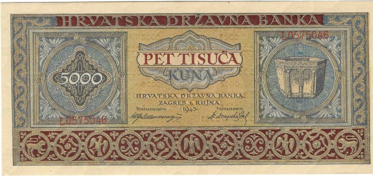 Billetes - Europa - Croacia - 13 - SC - 1943 - 5000 kuna - Num.ref: L0575046 - Click en la imagen para cerrar