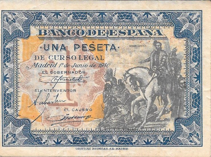 Billetes - EspaÃ±a - Estado EspaÃ±ol (1936 - 1975) - 1 ptas - 435 - ebc - 1940 - Num.ref: C6340065 - Click en la imagen para cerrar