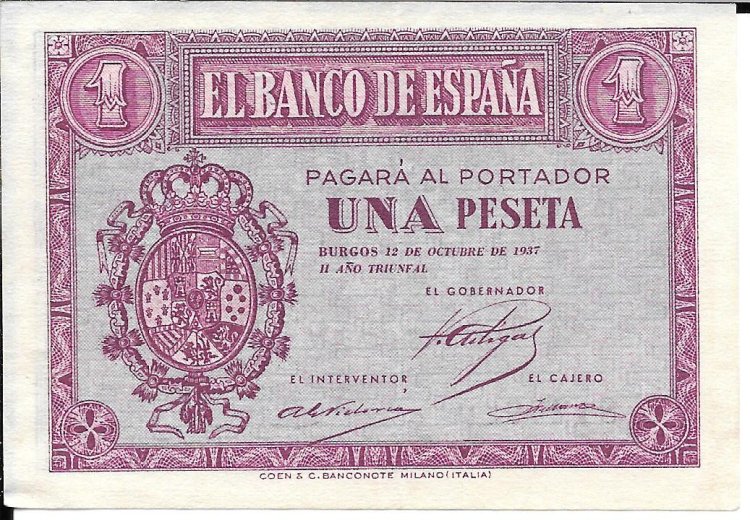 Billetes - EspaÃ±a - Estado EspaÃ±ol (1936 - 1975) - 1 ptas - 430 - ebc - 1937 - Num.ref: F8127929 - Click en la imagen para cerrar