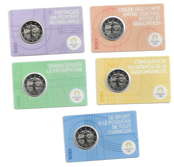 Monedas - Euros - 2€ - Francia - SC - 2023 - Paris JJOO 2024 - Conjunto 5 monedas - Click en la imagen para cerrar
