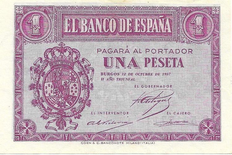 Billetes - EspaÃ±a - Estado EspaÃ±ol (1936 - 1975) - 1 ptas - 430 - SC - 1937 - Num.ref: C5617714 - Click en la imagen para cerrar